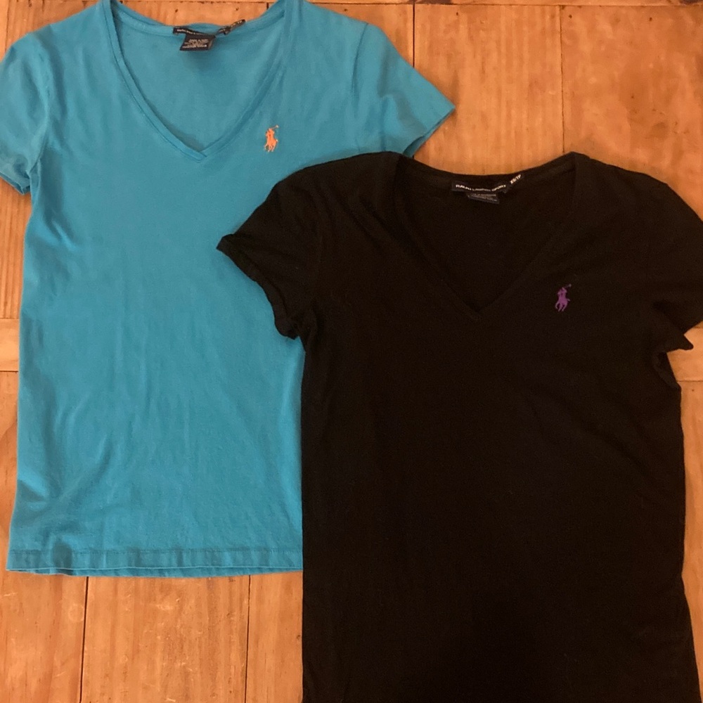 2 Ralph Lauren V-Neck T-Shirts - Teal and Black